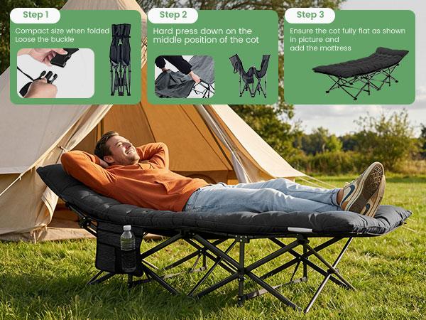 【Summer Sale】Sweetcrispy Camping Cot for Adults, 6 Angle Adjustable Folding Camping Bed with Mattress, Foldable Camping Bed for Camp, Office, Outdoor, Lightweight Camping Cot Supports 450 lbs 【Summer Sale】Sweetcrispy Camping Cot for Adults, 6 Angle Adjustable Folding Camping Bed with Mattress, Foldable Camping Bed for Camp, Office, Outdoor, Lightweight Camping Cot Supports 450 lbs