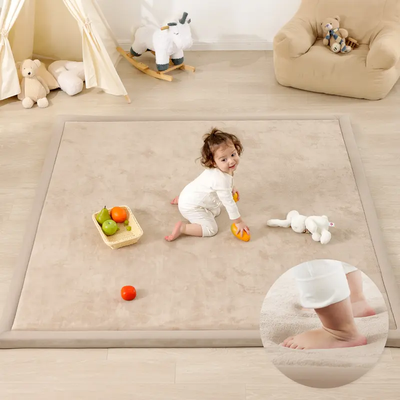 Alfombra de juegos para bebés (1,5 pulgadas de grosor): alfombra de espuma viscoelástica con superficie de franela/forro polar coral mejorada, extra suave y antideslizante, de 79 x 59 pulgadas, ideal para el gateo de bebés y niños pequeños.