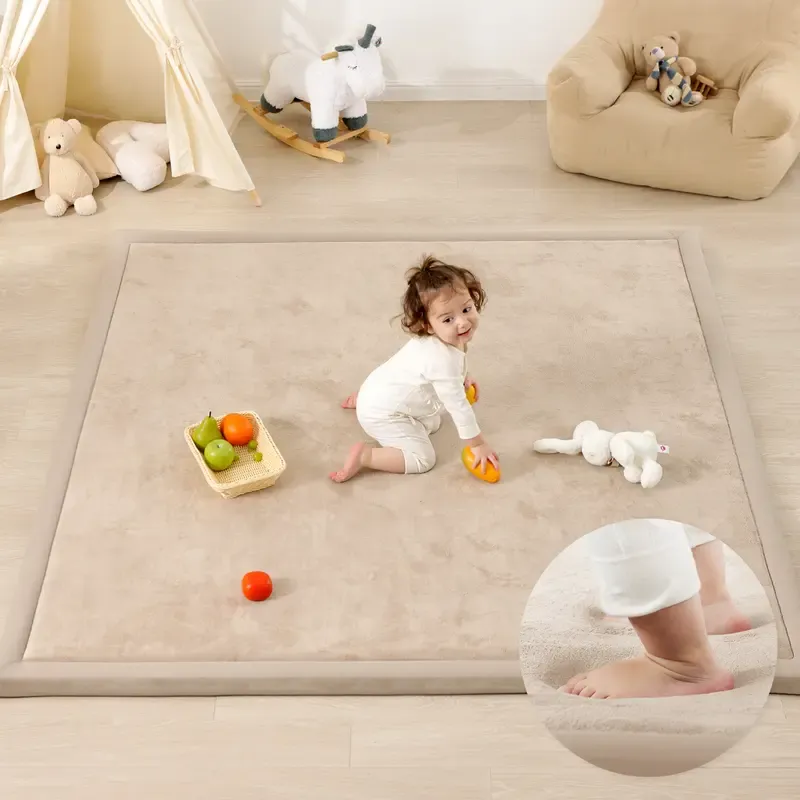Alfombra de juegos para bebés (1,5 pulgadas de grosor): alfombra de espuma viscoelástica con superficie de franela/forro polar coral mejorada, extra suave y antideslizante, de 79 x 59 pulgadas, ideal para el gateo de bebés y niños pequeños.