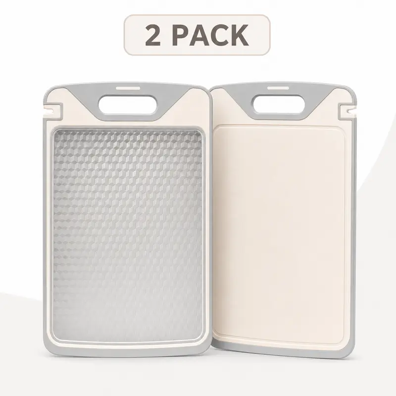 Tabla de cortar compacta 2 en 1 de acero y PP no tóxico de doble cara con afilador de cuchillos, tabla de cortar de verduras duradera y fácil de limpiar para carne, compatible con cuchillos.