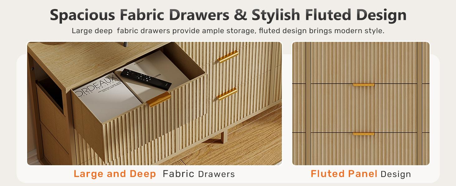 【Deals For You】9 Fabric Drawer Dresser for Bedroom, 57" Fluted Wooden Chest with Fabric Drawers, Modern Media Console & TV Stand for 35/45/55 Inch TV, Large Storage Organizer Cabinet with Reinforced Base