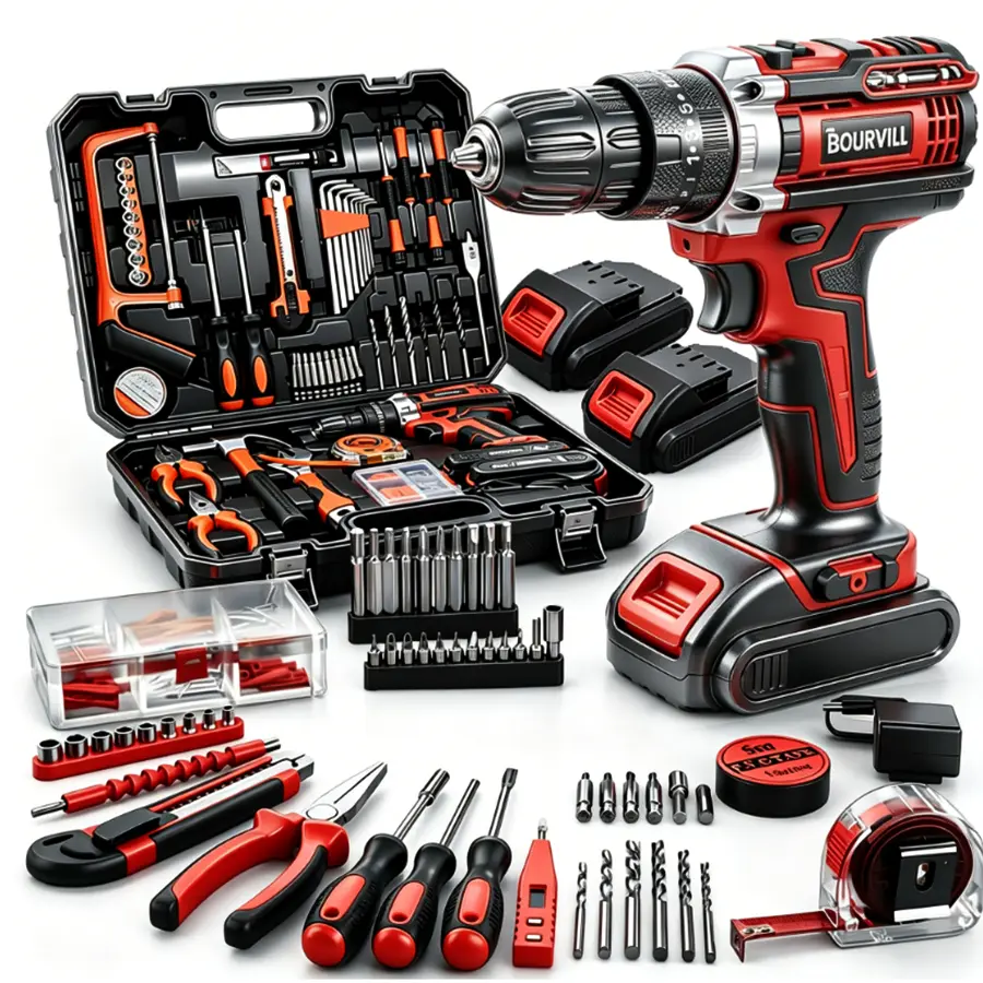 Kit combinado de herramientas eléctricas de 128 piezas con taladro inalámbrico de 21 V y juego de herramientas manuales para el hogar, ideal para instalar cercas, decorar habitaciones y montar muebles.