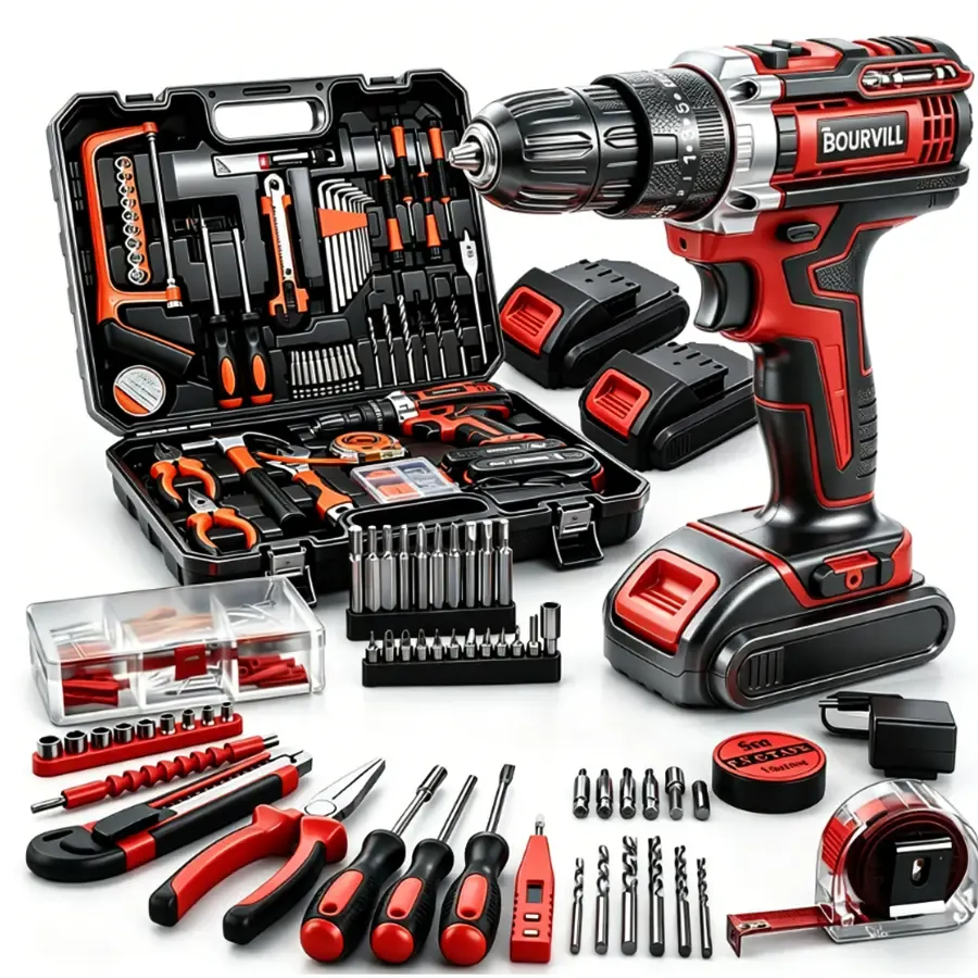 Kit combinado de herramientas eléctricas de 128 piezas con taladro inalámbrico de 21 V y juego de herramientas manuales para el hogar, ideal para instalar cercas, decorar habitaciones y montar muebles.