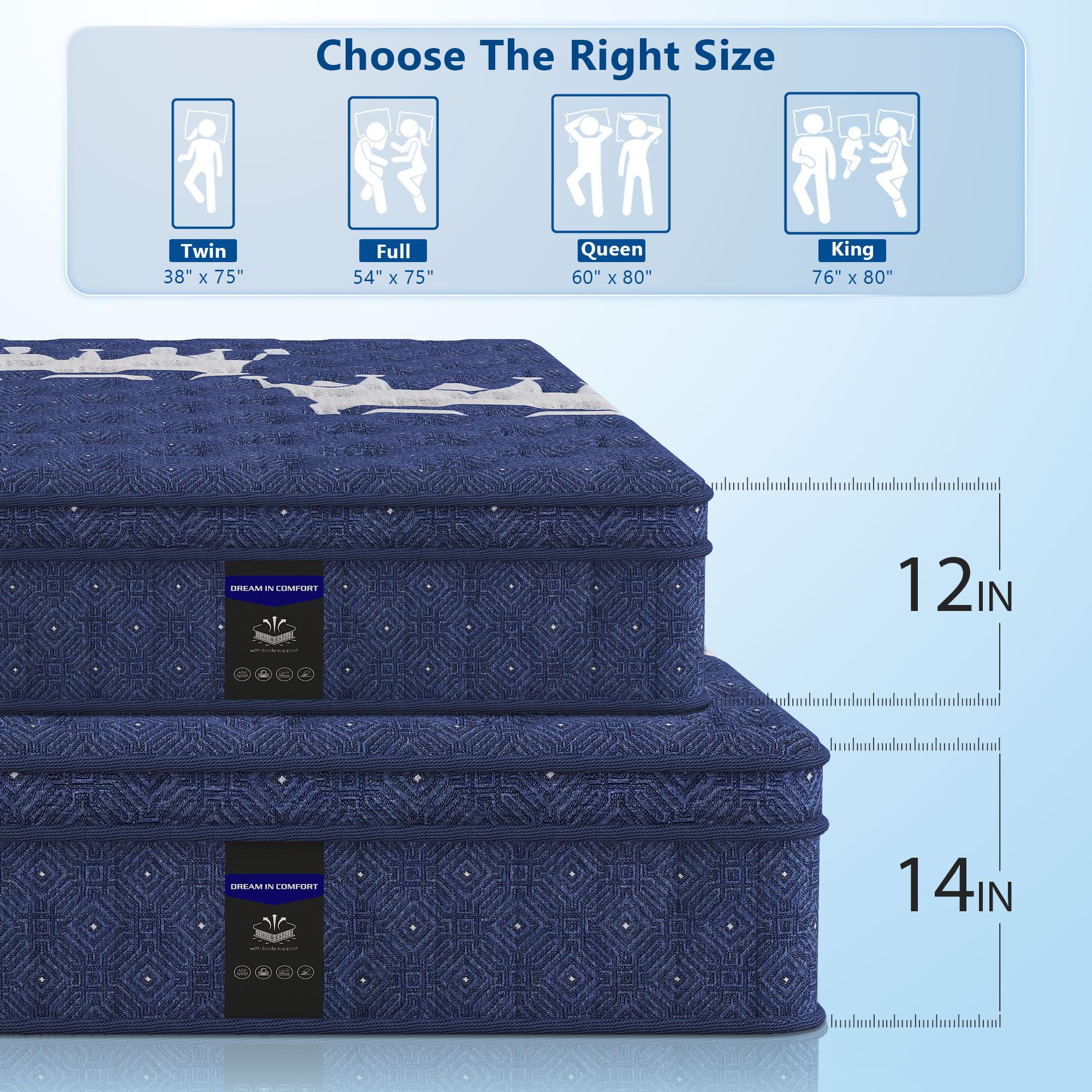 12/14 Inch Hybrid Mattress in a Box with FREE Fitted Sheet, 6-Layer Double Coil Support, Edge Support, Not Easy to Collapse,Pressure Relief, Motion Isolation, Medium Firm, fiberglass-free,Twin Full Queen King