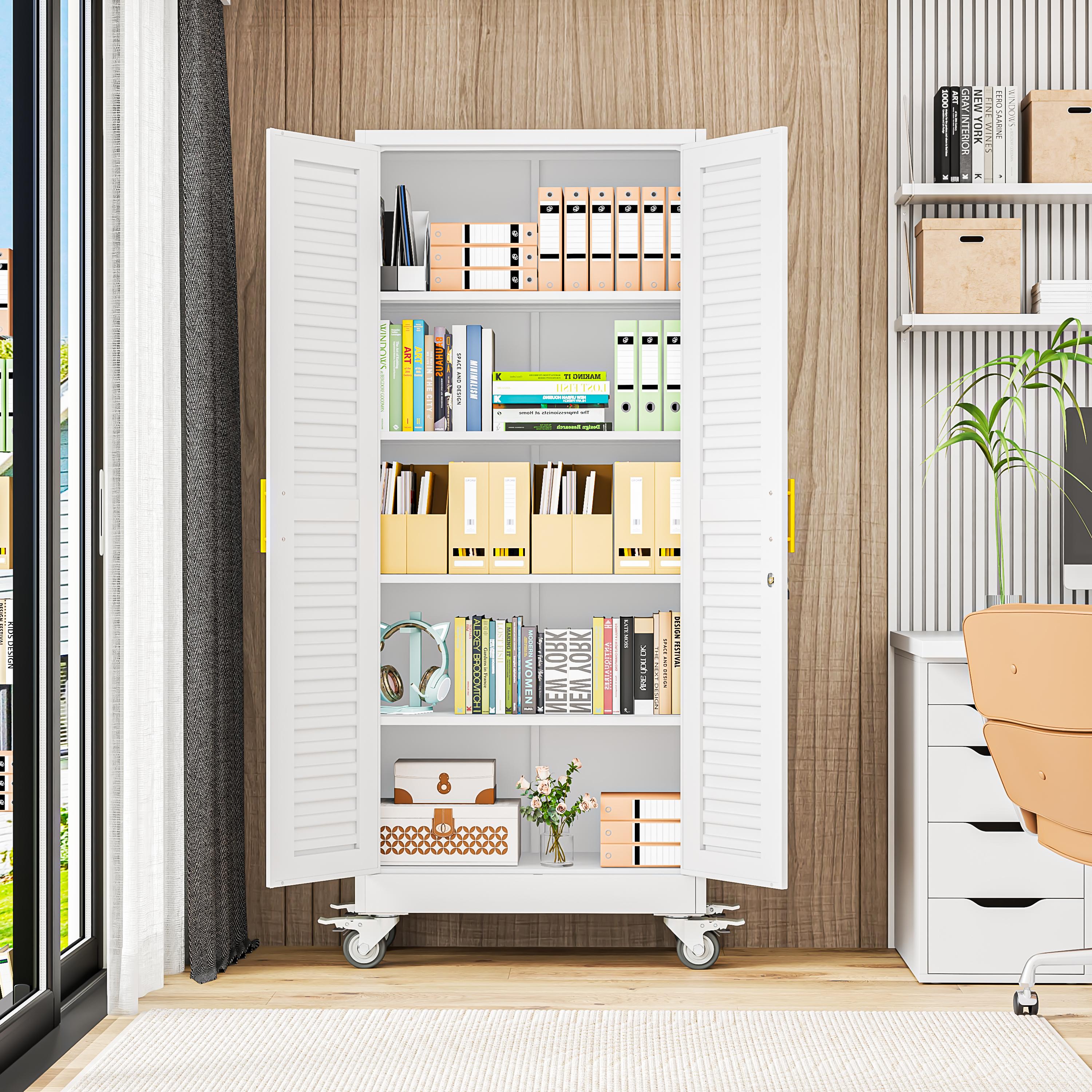 Rolling Metal Storage Cabinet with Wheels, 71.2" Tall Steel Locking Tool Cabinet with 4 Adjustable Shelves for Garage, Home & Office