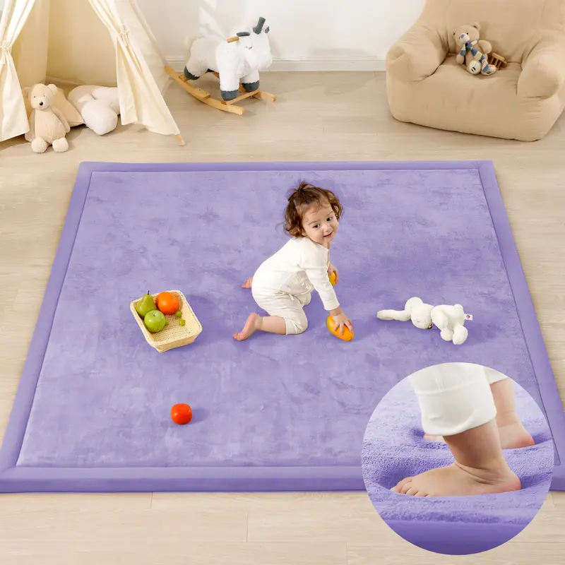 Alfombra de juegos para bebés (1,5 pulgadas de grosor): alfombra de espuma viscoelástica con superficie de franela/forro polar coral mejorada, extra suave y antideslizante, de 79 x 59 pulgadas, ideal para el gateo de bebés y niños pequeños.