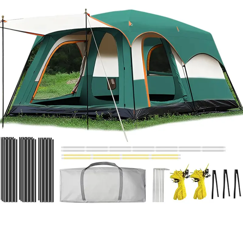 【Artículos esenciales para acampar】Tienda de campaña familiar extragrande 2026 para 10-12 personas, impermeable, de montaje instantáneo, de poliéster Oxford, ligera, con ventanas de malla y doble puerta. Accesorios para acampar al aire libre, senderismo, 