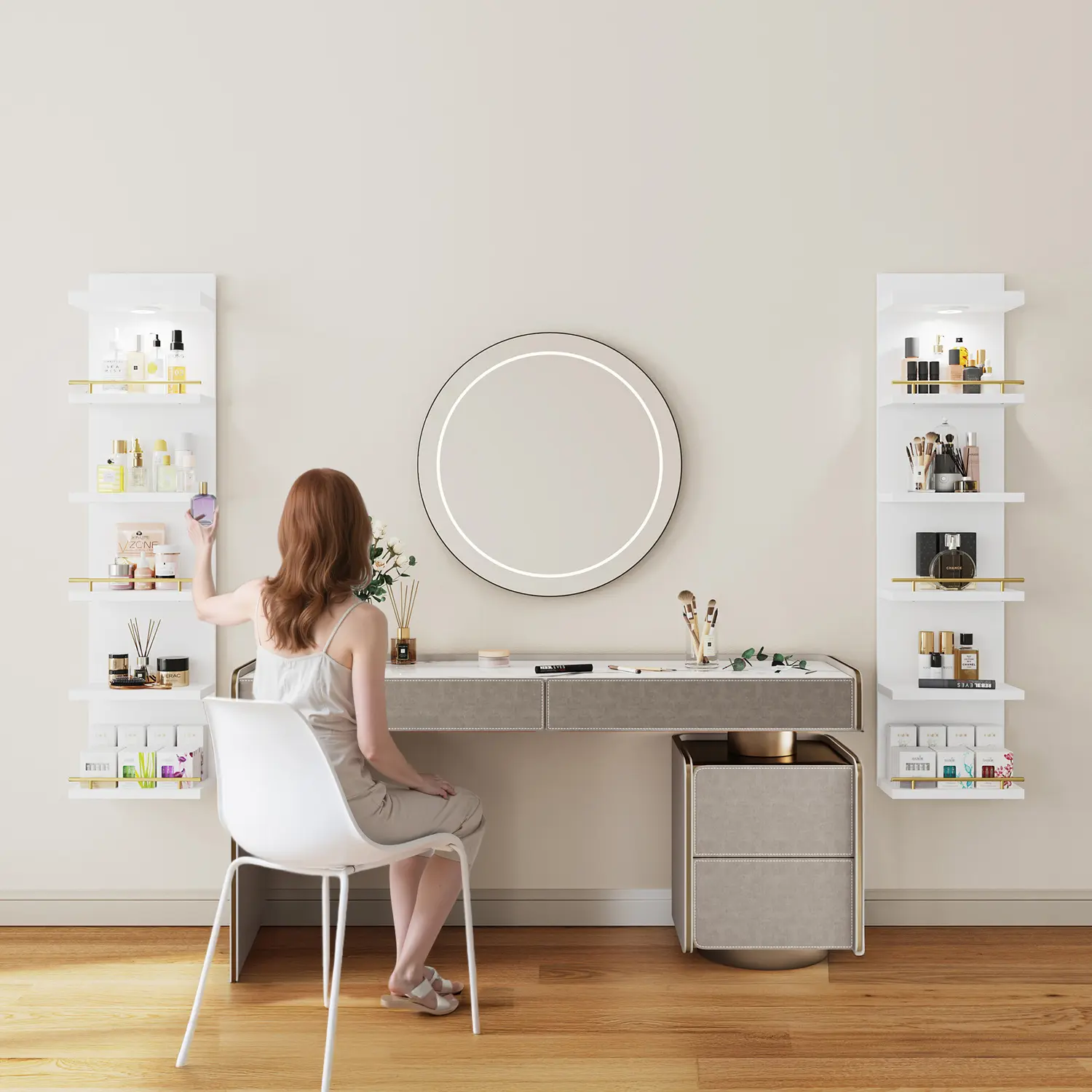 Estantería Flotante Minimalista de 6/8 Niveles con Luz LED, Estante Vertical Blanco para Exhibición y Decoración, Librero de Pared con Iluminación Ajustable y Control Remoto, Ideal para Dormitorio, Sala, Oficina y Almacenamiento del Hogar