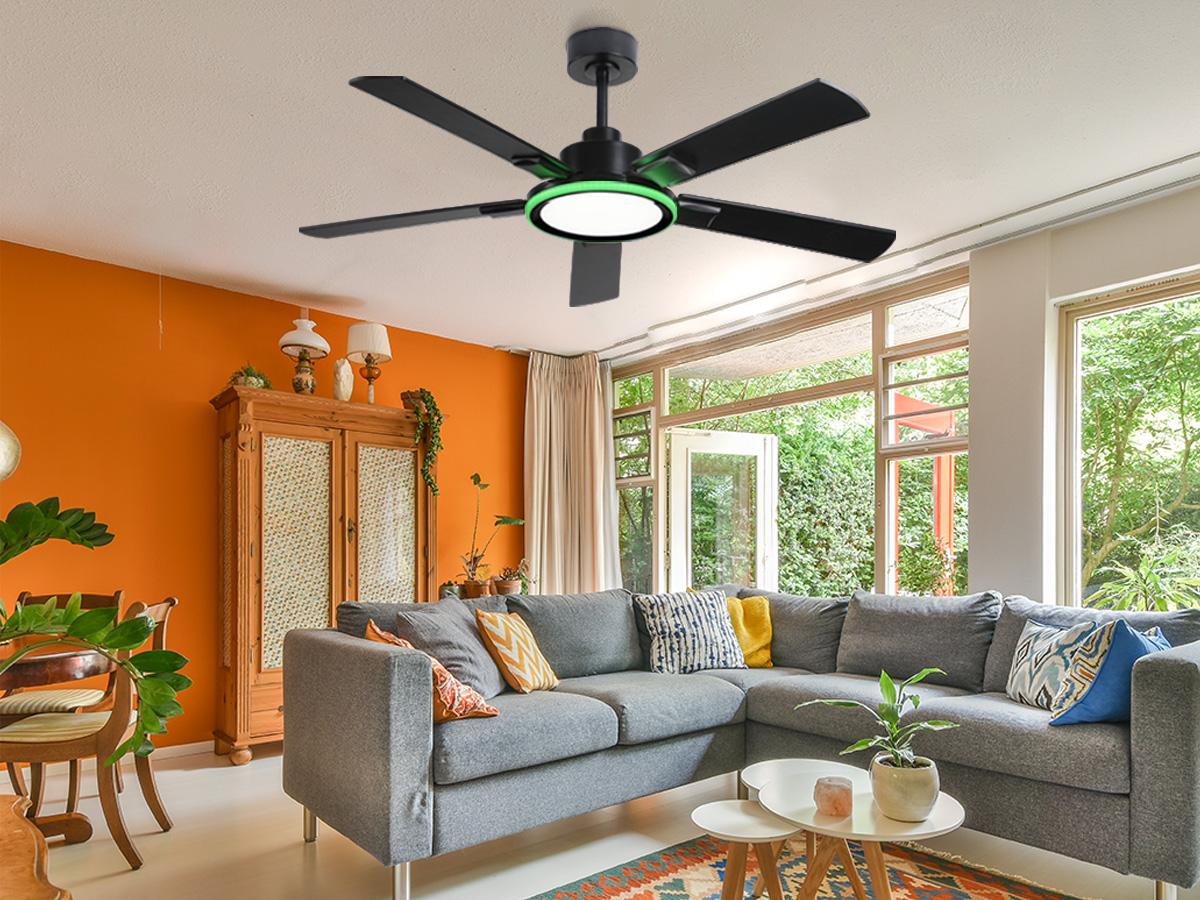BAYSQUIRREL 52" Ceiling Fan with Lights, Multifunctional Ambient Lights, RGB Bluetooth Speaker, 6-Speed Reversible Motor, Full-Spectrum Lighting, Smart Lighting Solutions
