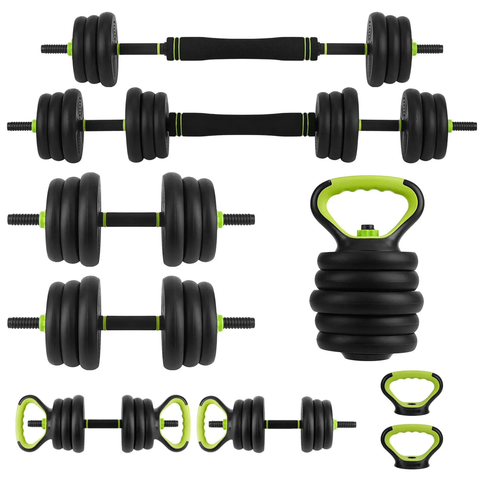 Juego de Pesas Ajustable 4 en 1 para Gimnasio en Casa – Se Convierte en Mancuernas, Barra, Pesa Rusa y Soportes para Flexiones, Equipo Multifuncional para Entrenamiento de Fuerza, 44 lb, Diseño Robusto y Ahorra Espacio