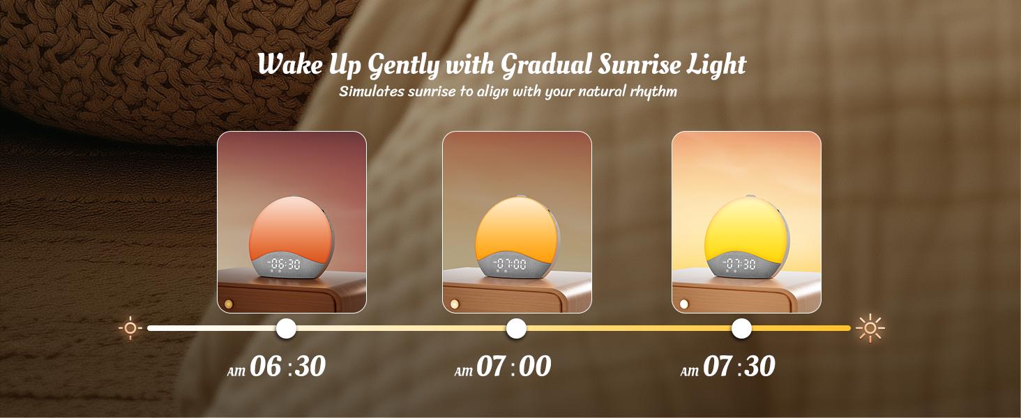 ecozy Sunrise Alarm Clock, White Noise Machine, Sound Machine for Bedroom, Wake Up Light with BT Speaker, 26 Sleep Sounds, 17 Night Lights, Dimmable Digital Clock for Adults, Kids