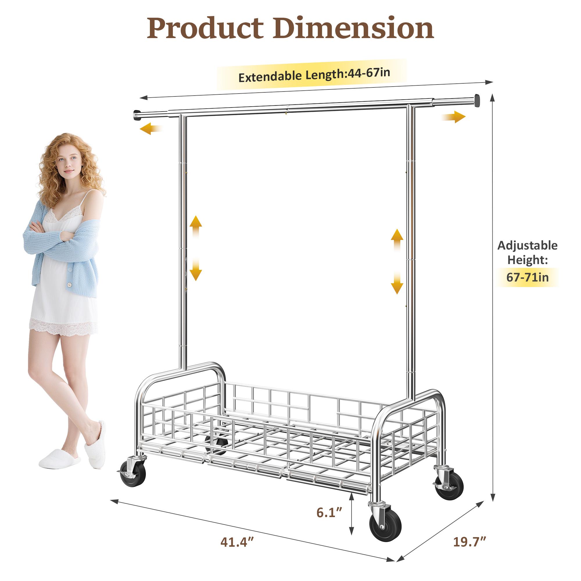 【Summervibes】Raybee Heavy Duty Clothes Rack 75" Extra Wide, 450 LBS Clothing Rack with 4 Hooks, Lockable Wheels, Metal Garment Rack for Bedroom, Laundry Room, Commercial