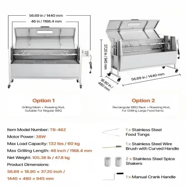 Parrilla giratoria, kit de parrilla giratoria AC120V de 8 niveles de altura, kit de parrilla giratoria para barbacoa con capacidad de carga de 132 lbs, motor de 38W, kits de parrilla automáticos de acero inoxidable para fiestas.