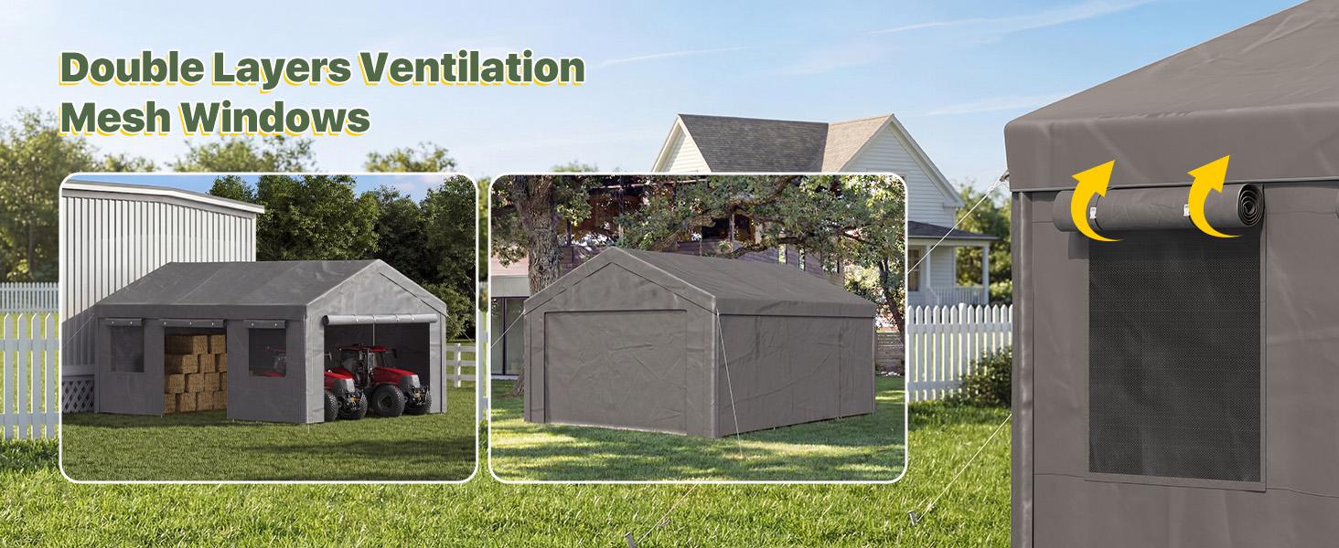 Jolydale Heavy Duty Carport 10x20/12x20/20x20 FT Portable Garage Canopy with Roll-Up Windows, Removable Sidewalls & Doors, Waterproof Car Shelter for Car Truck SUV Boat, Grey,home decor,camping essentials