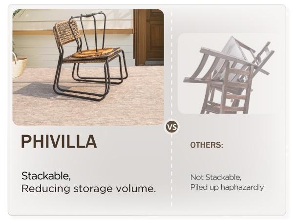 Phivilla Home Outdoor Wicker Patio Furniture Set, Cushioned Rattan Loveseat & Chairs, with Acacia Wood Coffee Table, Elegant All-Weather Seating for Garden, Backyard & Poolside, SpringGlowUp
