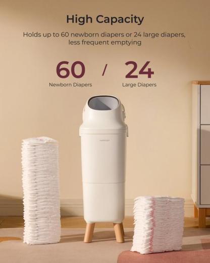 Cubo para pañales – Eliminación de residuos con control de olores para el dormitorio infantil. Diseñado para facilitar los cambios de pañales diarios y mantener el espacio limpio y sin malos olores.