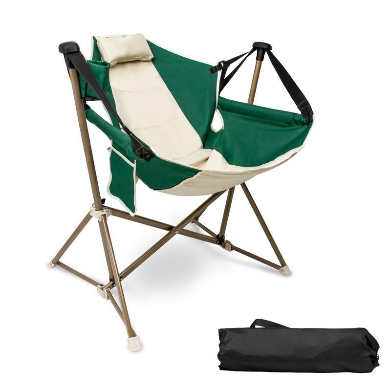 Silla de camping plegable — Mecedora portátil y desmontable para exteriores — Construcción robusta, estable y de alta resistencia — Montaje rápido