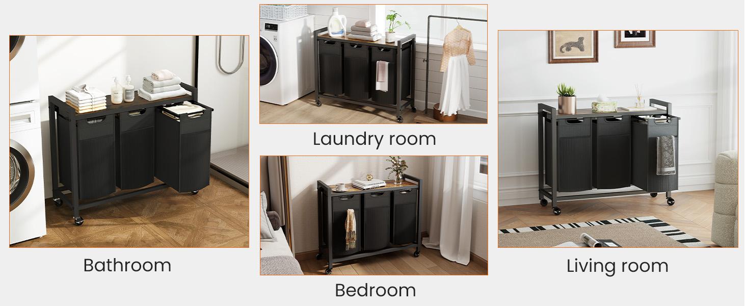 Sweetcrispy Rolling Laundry Hamper with Removable Bag, Freestanding Clothes Basket Organizer with Wheels for Bedroom and Bathroom