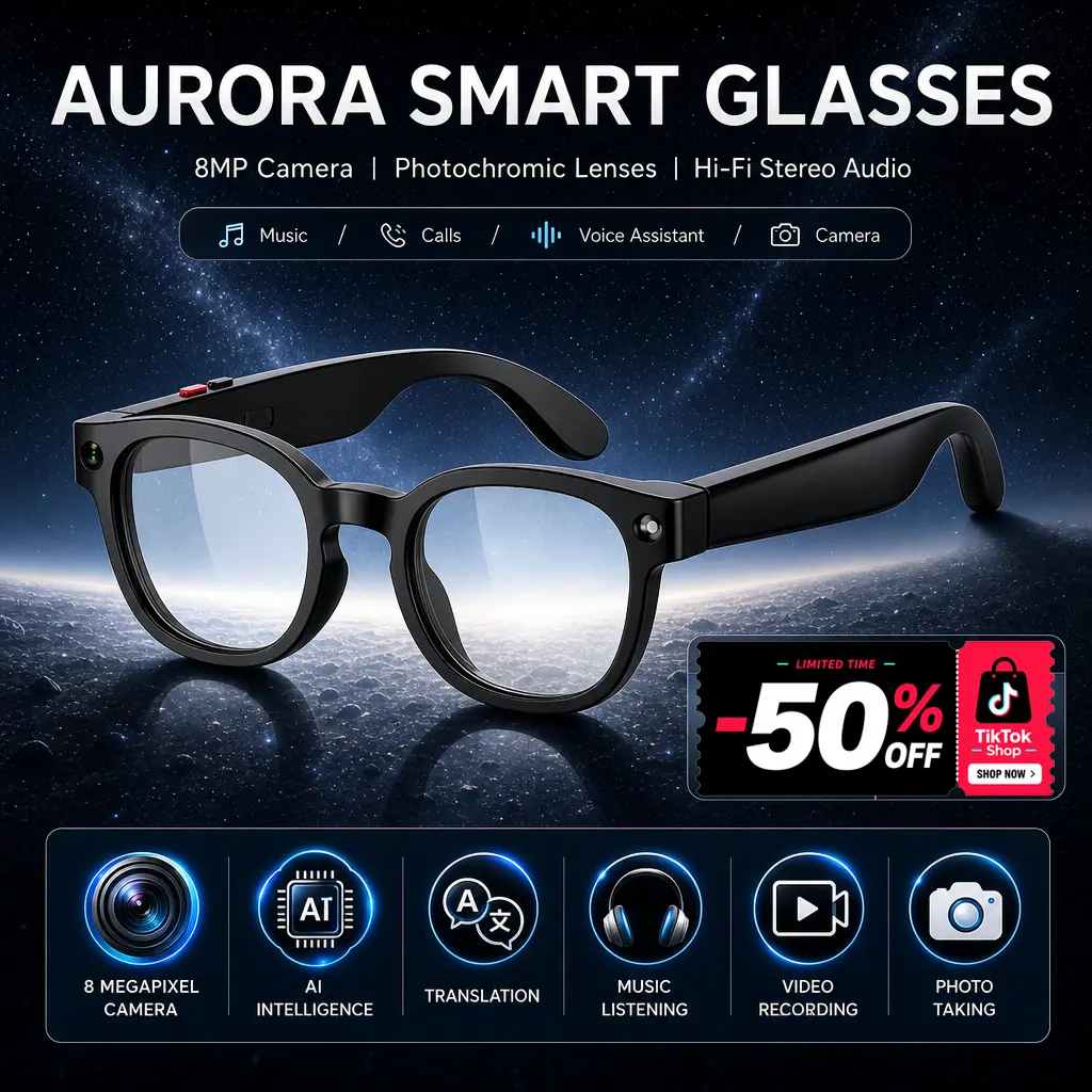 Gafas inteligentes con cámara e IA, lentes fotocromáticas con protección UV de 8 MP, traducción en tiempo real a más de 160 idiomas, audio Bluetooth, captura de fotos y vídeos con manos libres, control táctil; ideales para viajes, actividades al aire libr