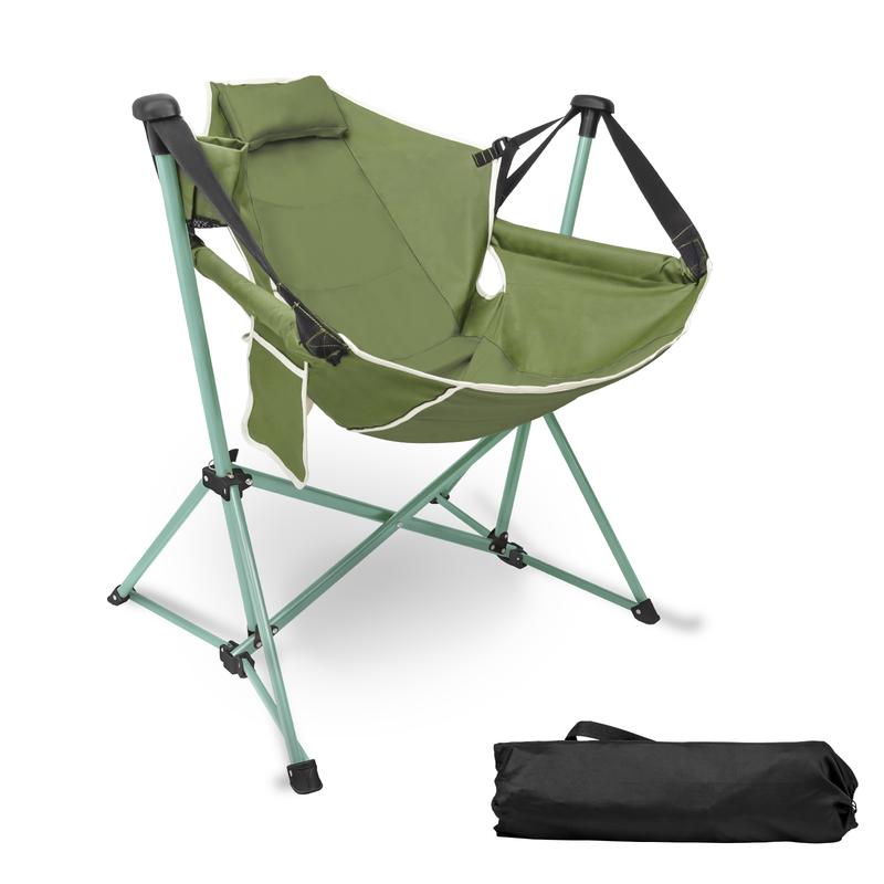 Silla de camping plegable — Mecedora portátil y desmontable para exteriores — Construcción robusta, estable y de alta resistencia — Montaje rápido
