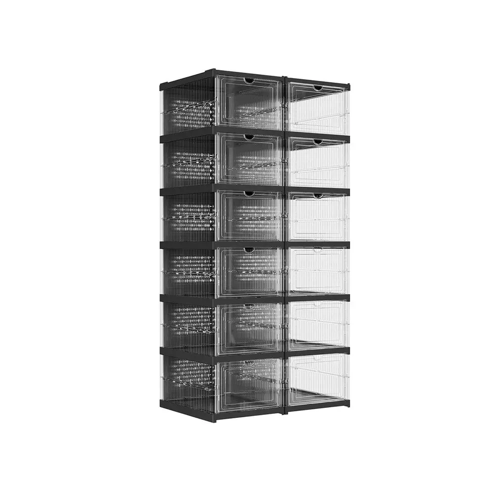 SONGMICS HOME Cajas para zapatos plegables — Organizador plegable, apilable y portátil para tallas de EE. UU. 13 — Estantes de plástico PP transparente