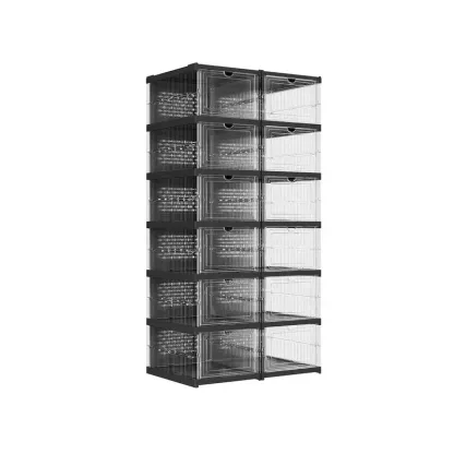 SONGMICS HOME Cajas para zapatos plegables — Organizador plegable, apilable y portátil para tallas de EE. UU. 13 — Estantes de plástico PP transparente