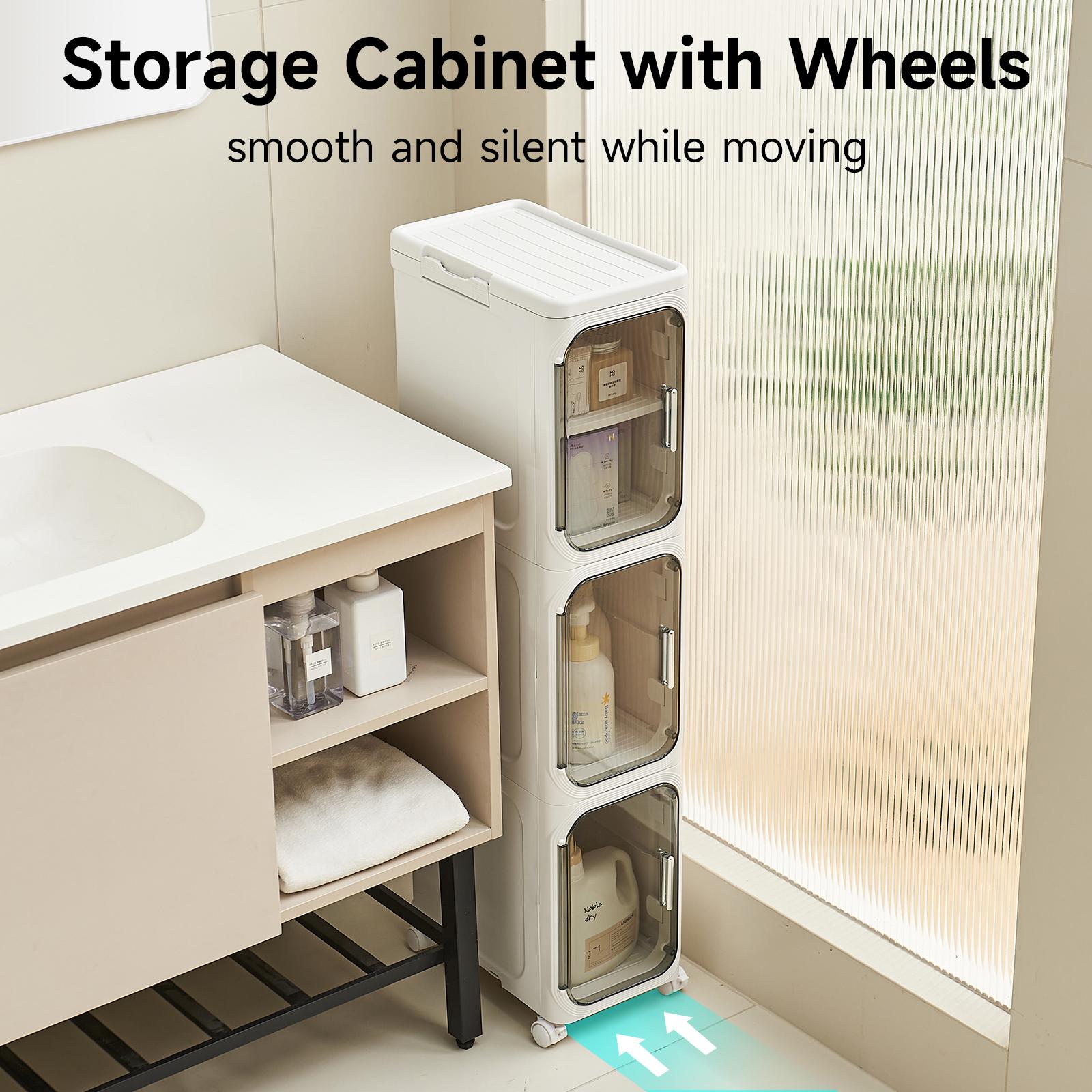 UFORU four-layer tall and narrow storage cabinet, made of plastic, with a slim design, doors and adjustable shelves, wheels, stackable and foldable, suitable for small spaces, bathrooms and kitchens,dealsforyou,midyearsale,dealsforyoudays,#SummerWins UFORU four-layer tall and narrow storage cabinet, made of plastic, with a slim design, doors and adjustable shelves, wheels, stackable and foldable, suitable for small spaces, bathrooms and kitchens,dealsforyou,midyearsale,dealsforyoudays,#SummerWins