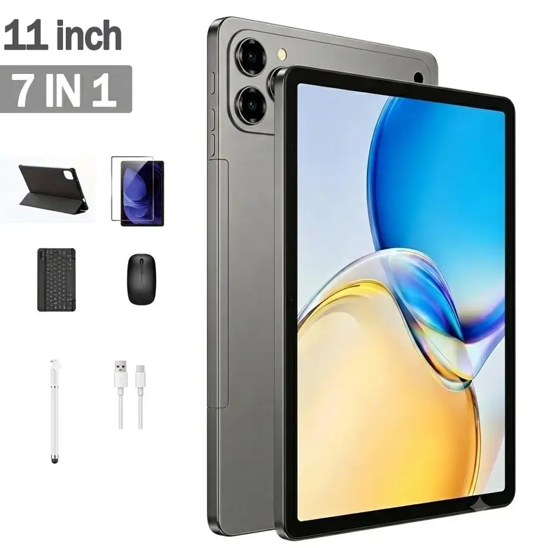 Tableta Android 15 (2026) de 11 pulgadas, 12 GB de RAM + 256 GB de almacenamiento ampliable, batería de larga duración de 10000 mAh, pantalla HD grande, WiFi 5G, incluye teclado, mouse, funda y lápiz táctil, cámara dual, ideal para la escuela