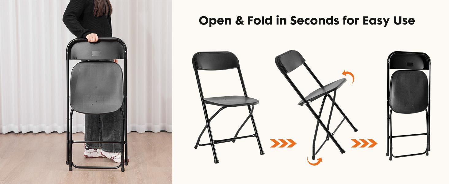 Plastic Folding Portable Chair - Sturdy Metal Folding Portable Seat with 330-lb Capacity, Easy to Use & Store, Suitable for Home, Indoor & Outdoor Furniture Needs, Folding Portable Chairs, Portable Folding Seat