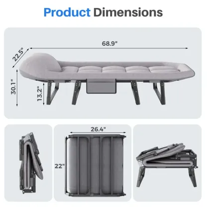 【Oferta de Verano】Catre Plegable de Camping para Adultos con Colchón, 6 Posiciones Ajustables, Ligero y Resistente hasta 450 lb, Ideal para Camping, Oficina y Exterior