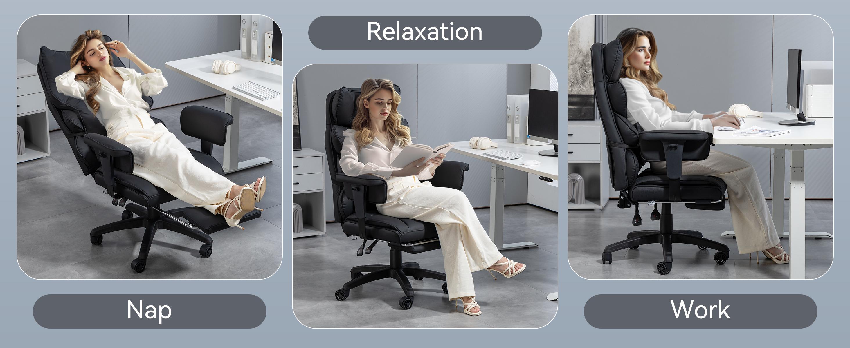 Dowinx High Office Chair, with Pocket Spring Pad and waist Rest, High Back Computer Game Chair, Adjustable Armrests, Footrested