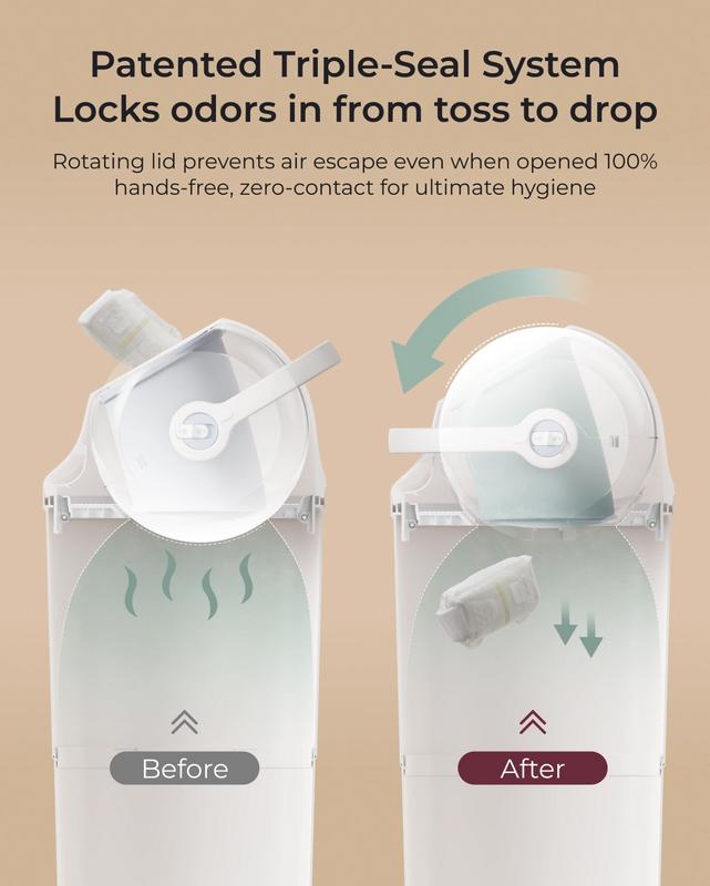 Cubo para pañales – Eliminación de residuos con control de olores para el dormitorio infantil. Diseñado para facilitar los cambios de pañales diarios y mantener el espacio limpio y sin malos olores.