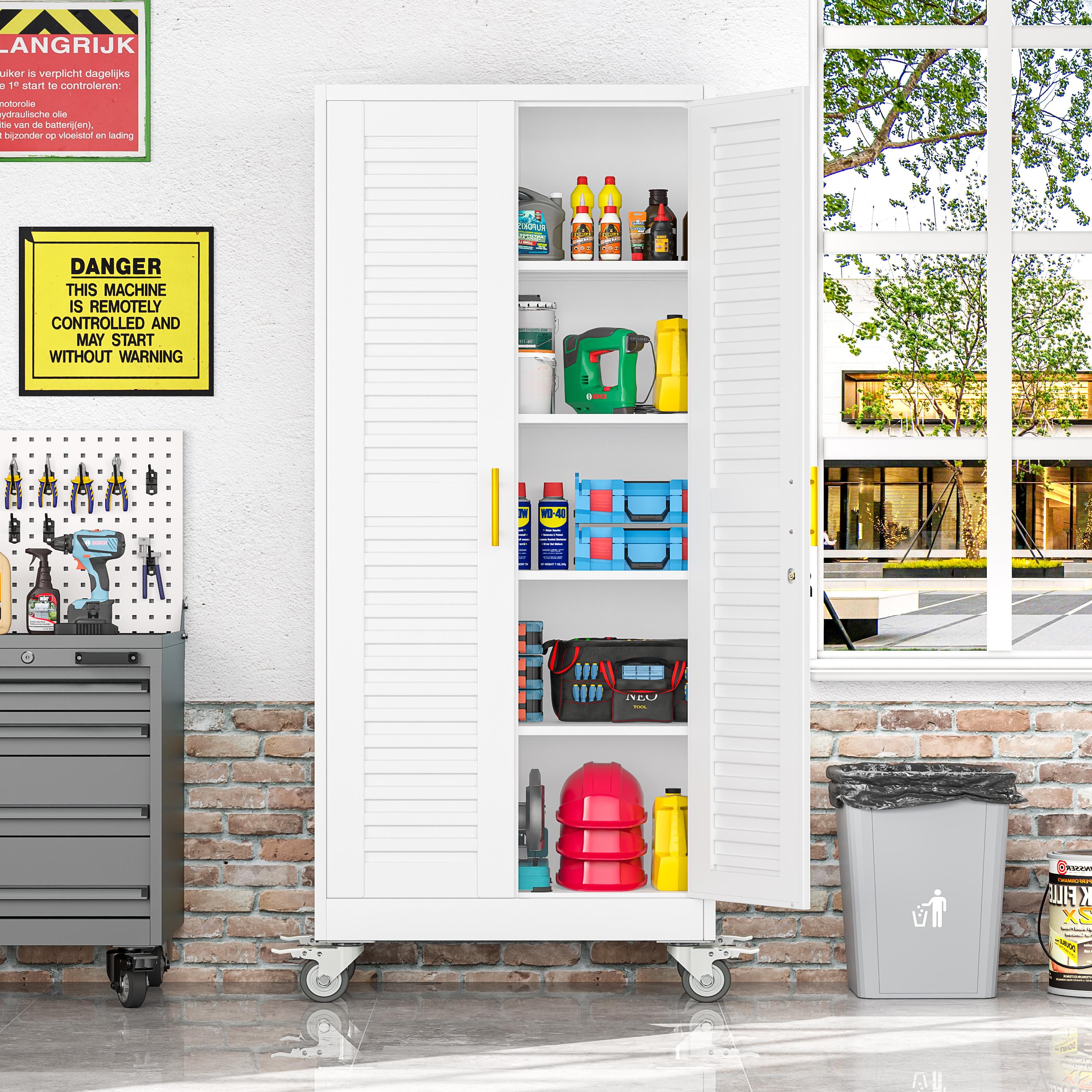 Rolling Metal Storage Cabinet with Wheels, 71.2" Tall Steel Locking Tool Cabinet with 4 Adjustable Shelves for Garage, Home & Office