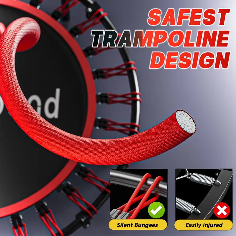 Mini trampolín plegable (soporta hasta 600 lb), Rebounder de fitness de 40 pulgadas con resortes y cuerdas elásticas, con barra de agarre en forma de U ajustable; equipo de ejercicio estable y silencioso para uso en interiores y exteriores, ideal para gim