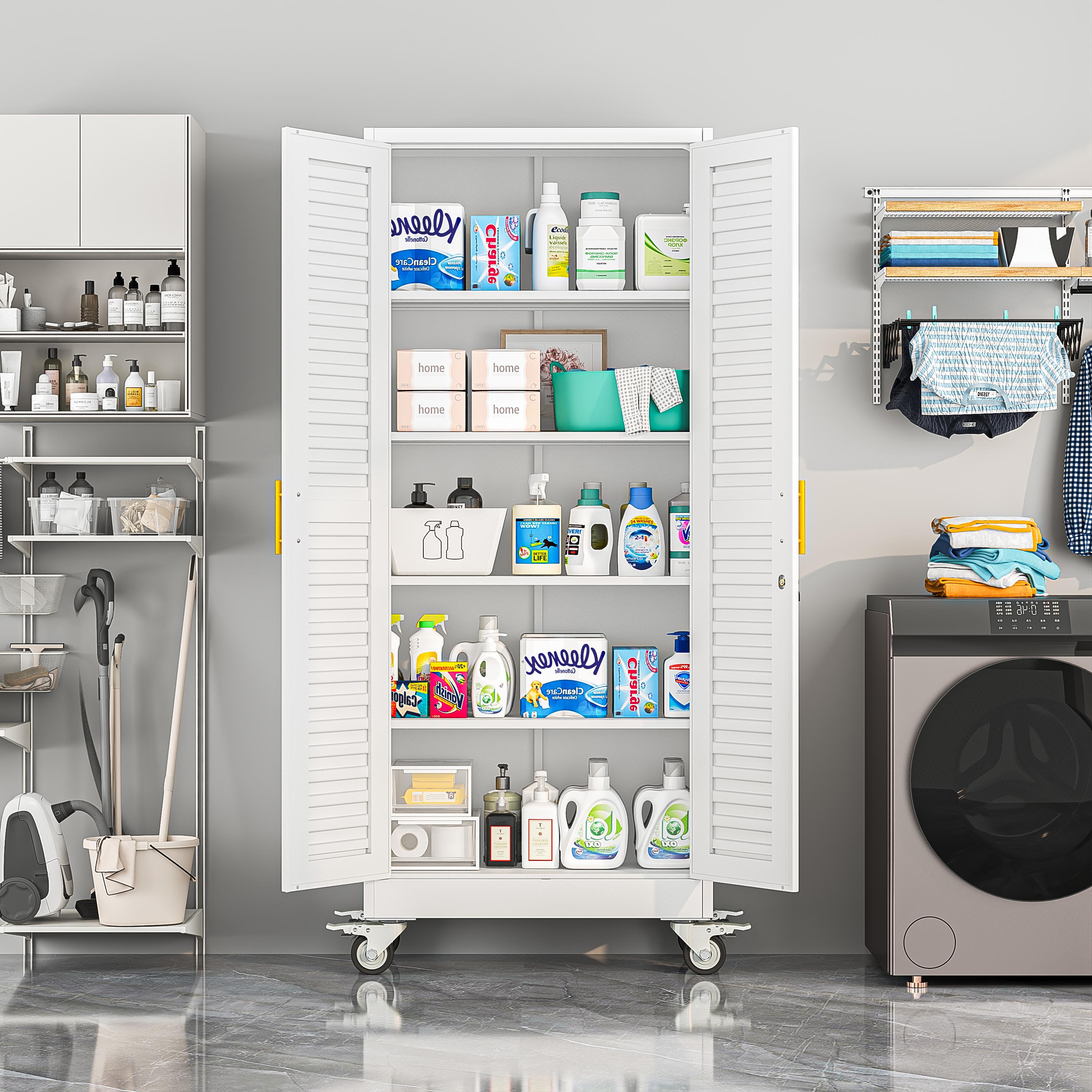 Rolling Metal Storage Cabinet with Wheels, 71.2" Tall Steel Locking Tool Cabinet with 4 Adjustable Shelves for Garage, Home & Office