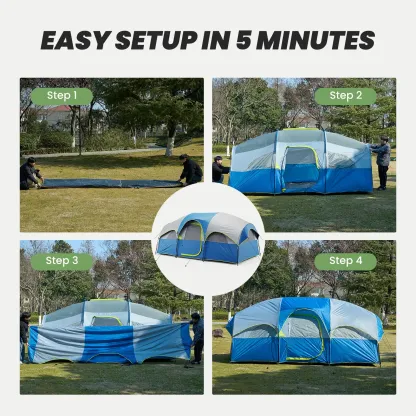 Tienda de campaña familiar extra grande de 169 pulgadas para 8 personas — 14 pies x 9 pies x 78 pulgadas de altura — Tienda para exteriores impermeable y resistente al viento, con acceso para cable eléctrico y montaje fácil en 5 minutos; ideal para sender