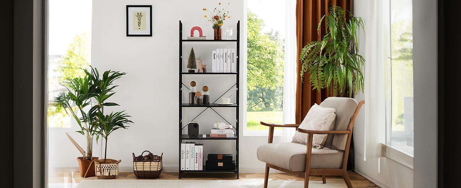 Storage Rack, 5 Tier Bookcase, Vintage Storage Rack with Open Shelves in Living Room/Home/Office, Metal Frame Display Rack Books Holder Organizer Storage Rack, 5 Tier Bookcase, Vintage Storage Rack with Open Shelves in Living Room/Home/Office, Metal Frame Display Rack Books Holder Organizer