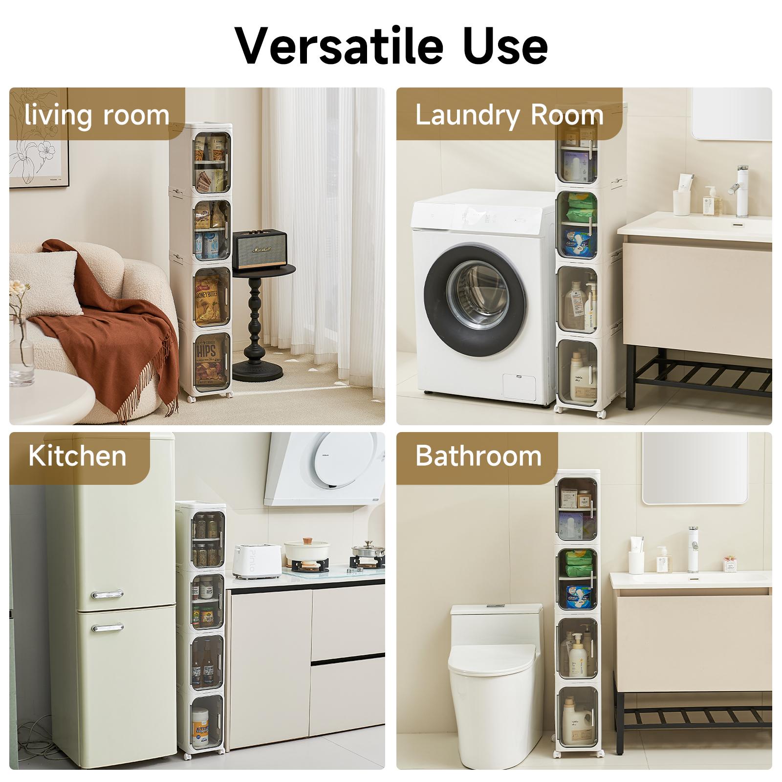 UFORU four-layer tall and narrow storage cabinet, made of plastic, with a slim design, doors and adjustable shelves, wheels, stackable and foldable, suitable for small spaces, bathrooms and kitchens,dealsforyou,midyearsale,dealsforyoudays,#SummerWins UFORU four-layer tall and narrow storage cabinet, made of plastic, with a slim design, doors and adjustable shelves, wheels, stackable and foldable, suitable for small spaces, bathrooms and kitchens,dealsforyou,midyearsale,dealsforyoudays,#SummerWins