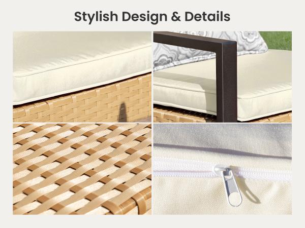 Phivilla Home Outdoor Wicker Patio Furniture Set, Cushioned Rattan Loveseat & Chairs, with Acacia Wood Coffee Table, Elegant All-Weather Seating for Garden, Backyard & Poolside, SpringGlowUp
