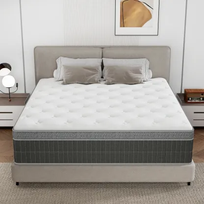 Colchón Híbrido de 12" o 14" para Twin, Full, Queen y King, Espuma Viscoelástica con Resortes Ensacados, Firmeza Media, Soporte por Zonas, Suave y Cómodo, Alivio de Presión, Certificado CertiPUR-US, Empacado al Vacío en Caja