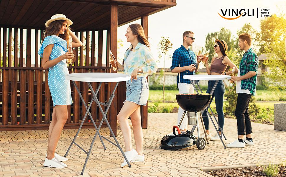 VINGLI 23.5/32" Plastic Folding Round Table Bar Height, HDPE Matrial with Gray Metal Finish, High Top Table for Outdoor Party, Cafes, Restaurants, Backyard, Dining Room, Wedding Event,1 Pack