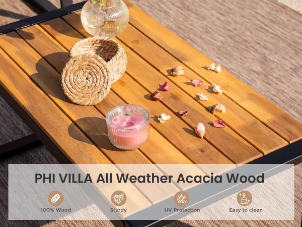 Phivilla Home Outdoor Wicker Patio Furniture Set, Cushioned Rattan Loveseat & Chairs, with Acacia Wood Coffee Table, Elegant All-Weather Seating for Garden, Backyard & Poolside, SpringGlowUp