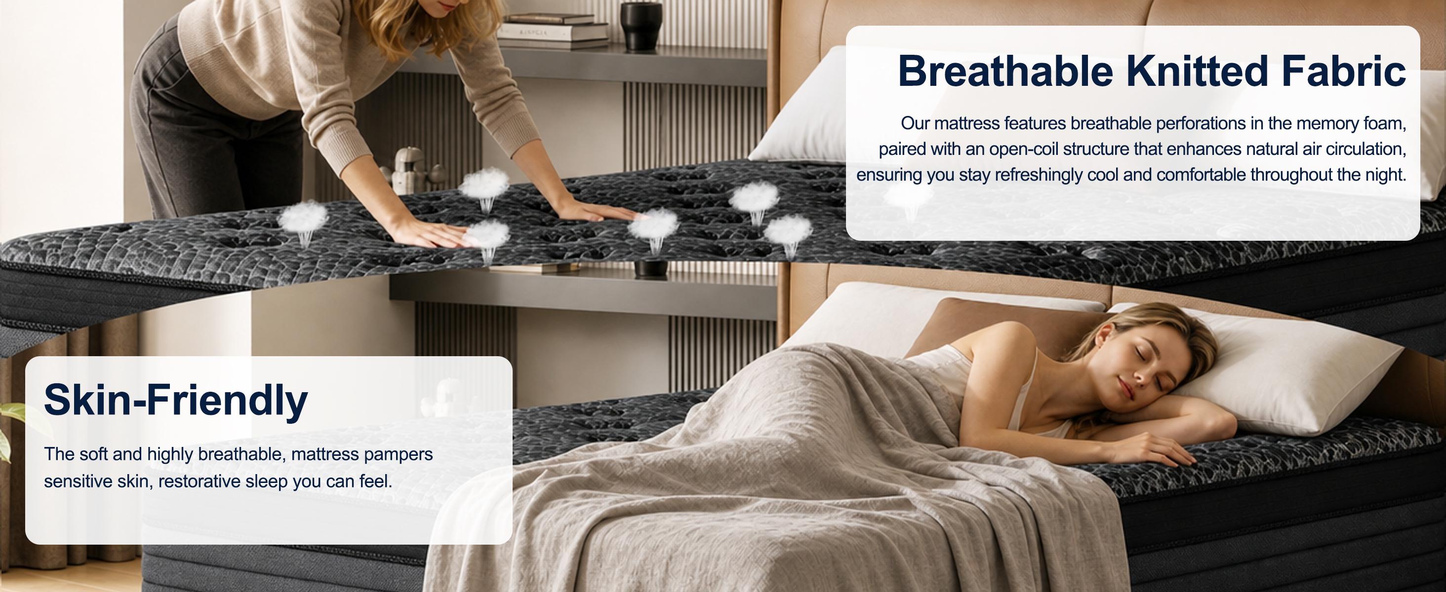 【Summer Sale Deals 】12/14 Inch Medium Firm Hybrid Mattress, Temperature Neutral Ergonomic Grey Boxed Mattress, Queen & King Sizes, Modern Furniture for Small Bedroom Home Hotel, Halloween Christmas Gift, 365 Night Trial