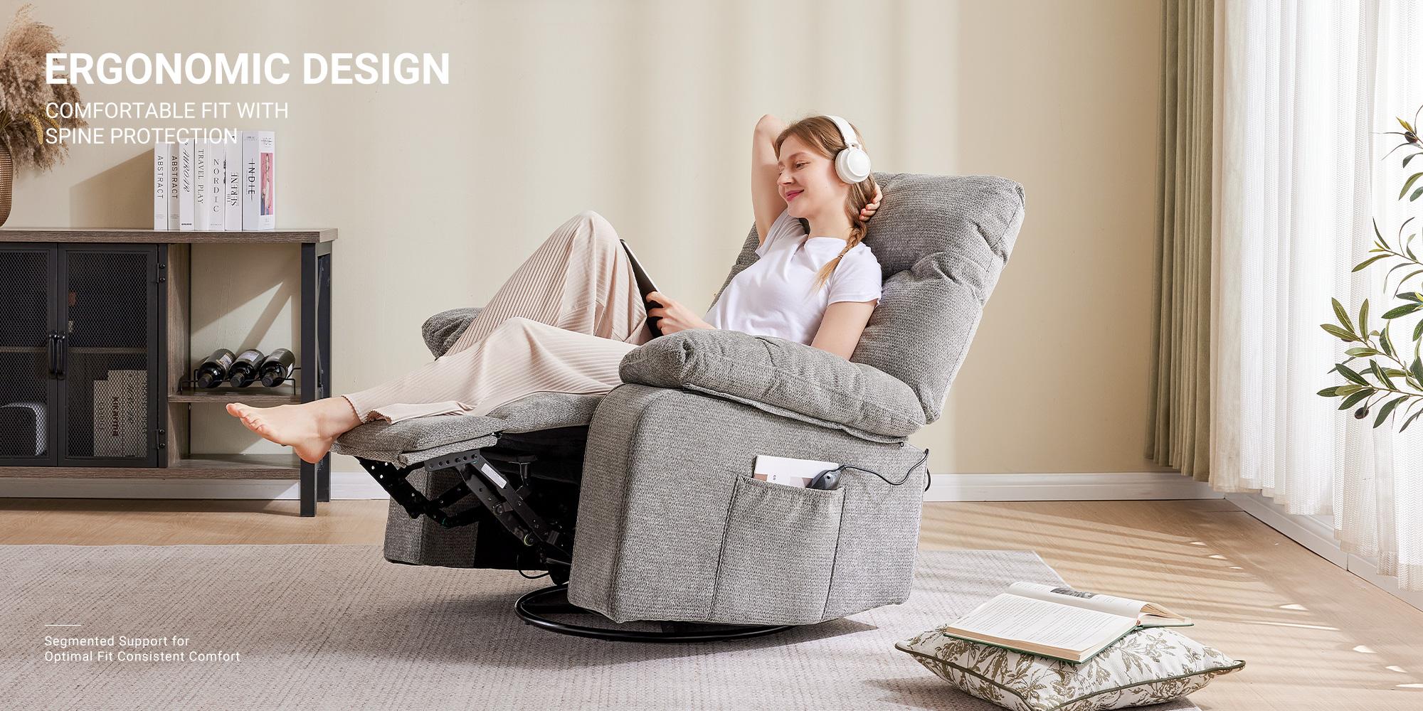 DUMOS Rocker Recliner Chair, Swivel Recliner with Vibration Massage & Lumbar Heating, 270° Rotating Chenille Fabric Recliner with footrest for Living Room & Bedroom DUMOS Rocker Recliner Chair, Swivel Recliner with Vibration Massage & Lumbar Heating, 270° Rotating Chenille Fabric Recliner with footrest for Living Room & Bedroom