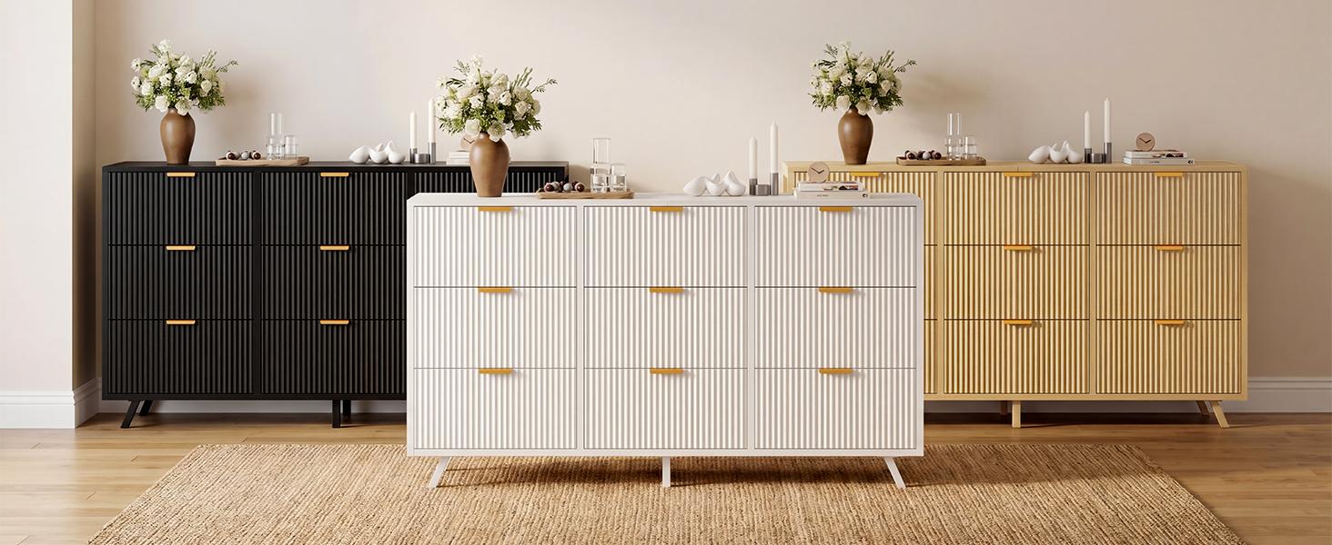 【Deals For You】9 Fabric Drawer Dresser for Bedroom, 57" Fluted Wooden Chest with Fabric Drawers, Modern Media Console & TV Stand for 35/45/55 Inch TV, Large Storage Organizer Cabinet with Reinforced Base