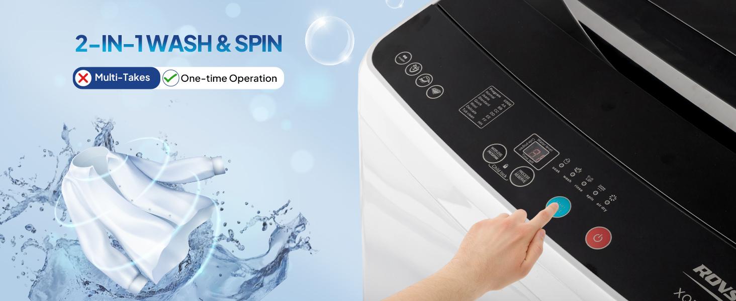 ROVSUN 17.8/25/30LBS Washing Machine, Full-Automatic Portable Washer with Stainless Steel Drum, Electric Laundry Machine, Washer and Spin Dryer Combo with Drain Pump for Home, Apartment