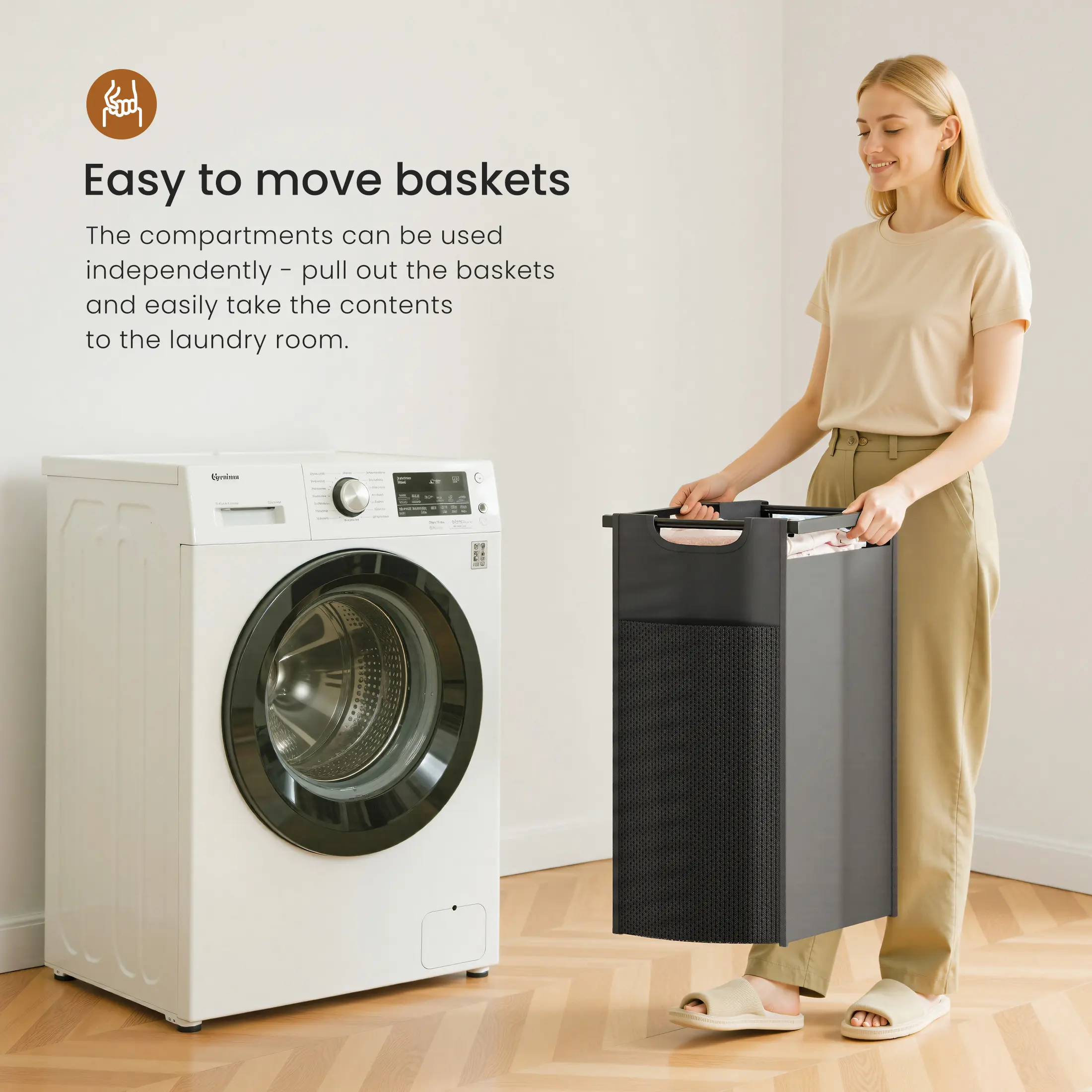 Cesto de ropa rodante con bolsa extraíble, organizador de ropa independiente con ruedas para dormitorio y baño.