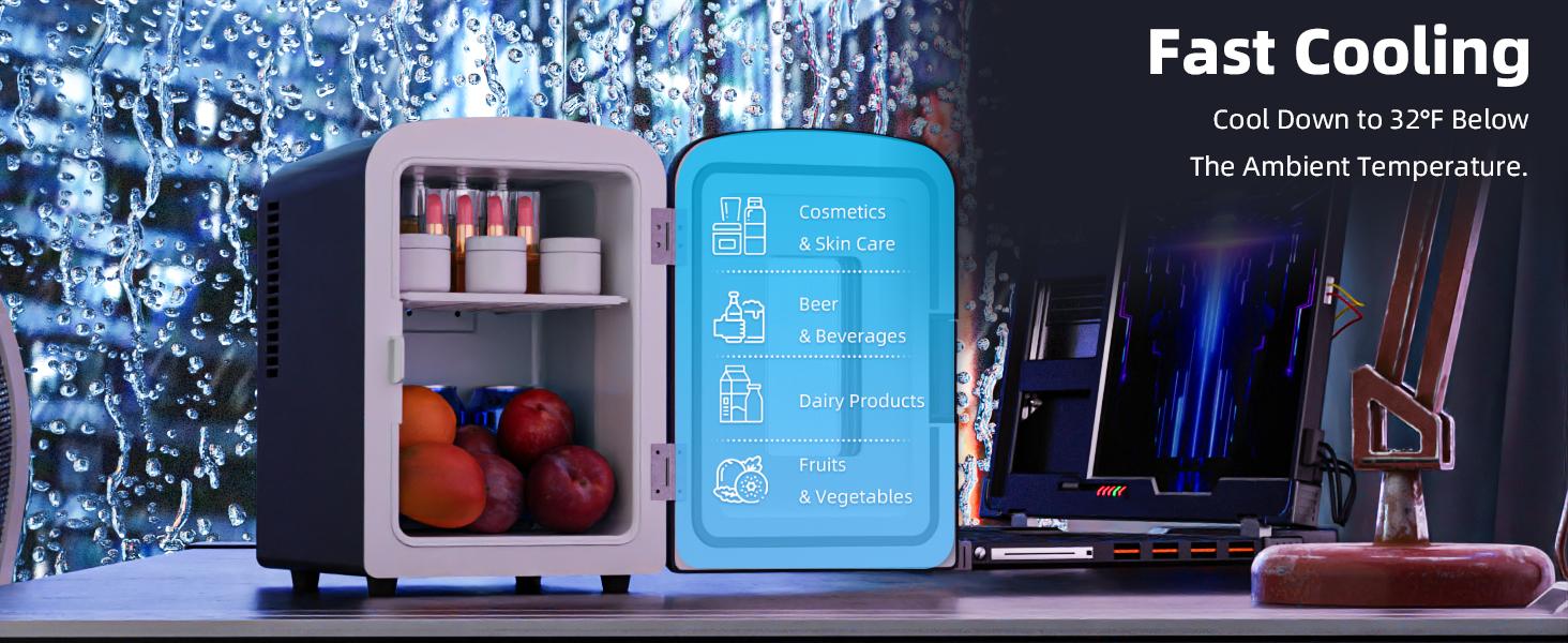 Antarctic Star 4L Mini Compact Refrigerator with Gaming Light: 6-Can Portable Cooler for Bedroom, Car, Office, Dorm - Cosmetics, Beverage & Food Storage Note: internal temp varies with ambient temp. Antarctic Star 4L Mini Compact Refrigerator with Gaming Light: 6-Can Portable Cooler for Bedroom, Car, Office, Dorm - Cosmetics, Beverage & Food Storage Note: internal temp varies with ambient temp.