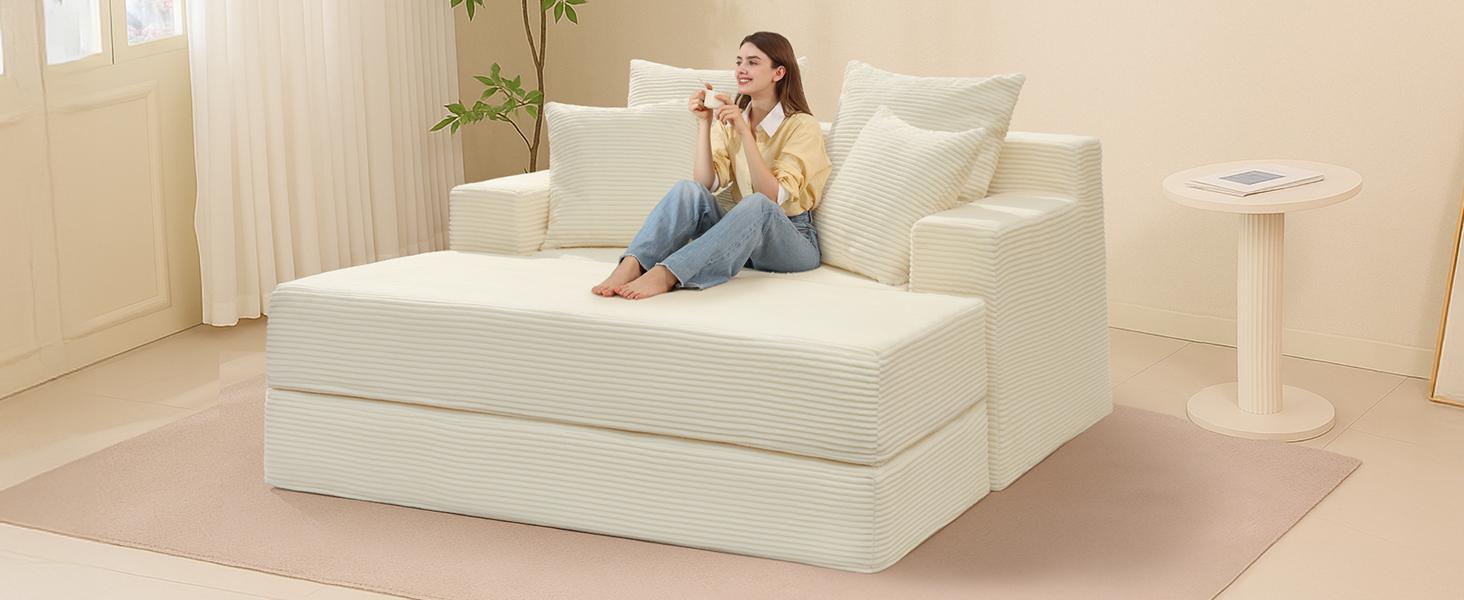 Winzoo Convertible Sofa Bed Floor Couch 3 in 1 Oversized single seat/Loveseat Folding Chaise Lounge Chair Futon Sleeper 4 Pillows for Living Room