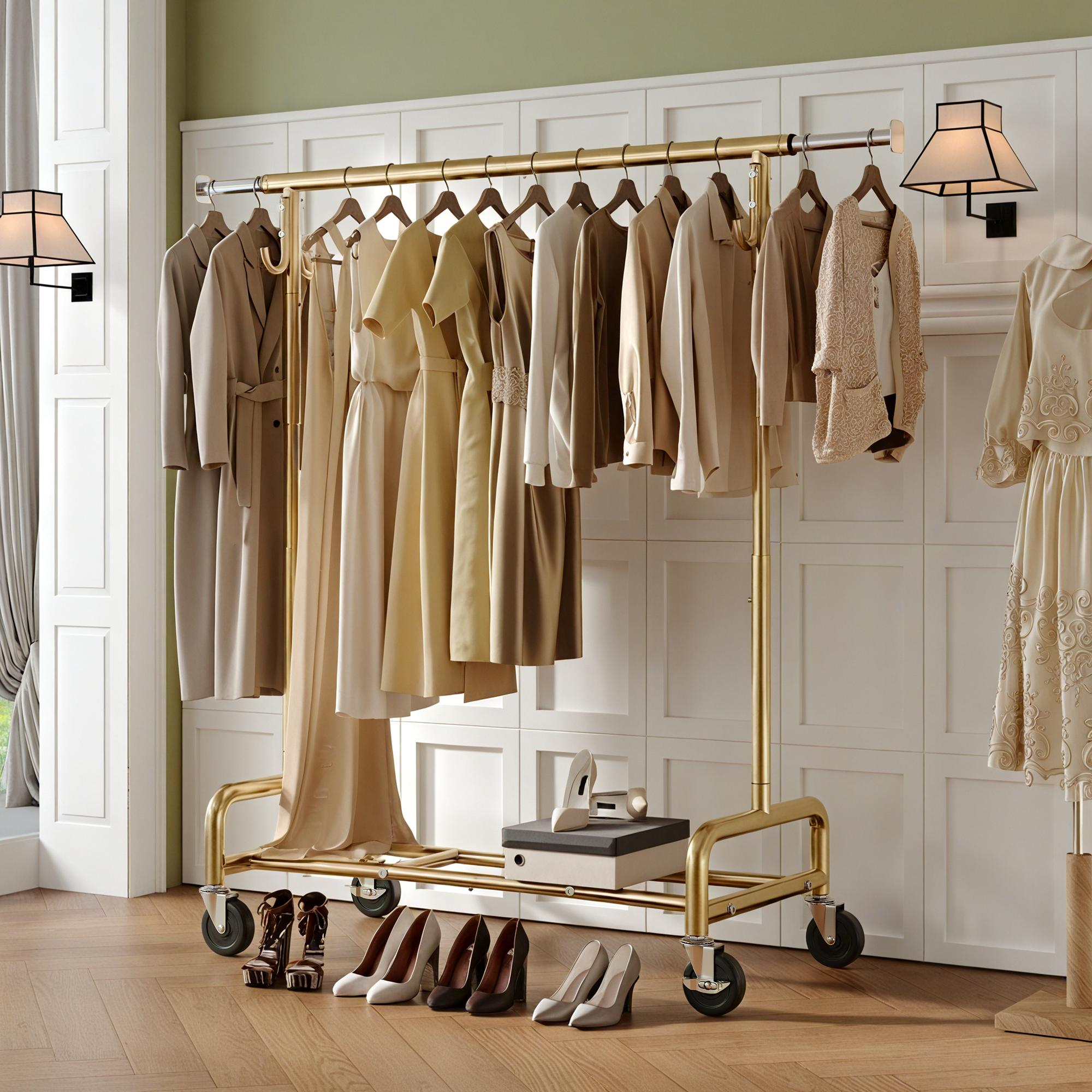 【Summervibes】Raybee Heavy Duty Clothes Rack 75" Extra Wide, 450 LBS Clothing Rack with 4 Hooks, Lockable Wheels, Metal Garment Rack for Bedroom, Laundry Room, Commercial